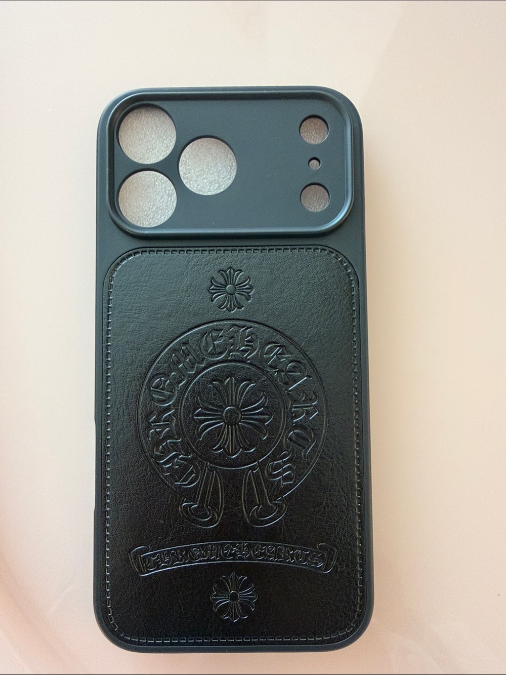 Chrome Hearts Black Embossed Leather Phone Case